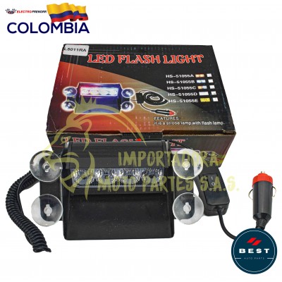 EXPLORADORA FEDERAL  FIJA+FLASH CON CHUPAS  ROJA AZUL  12V