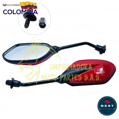 ESPEJO PARA MOTO UNIVERSAL DE COLOR ROJO BEST