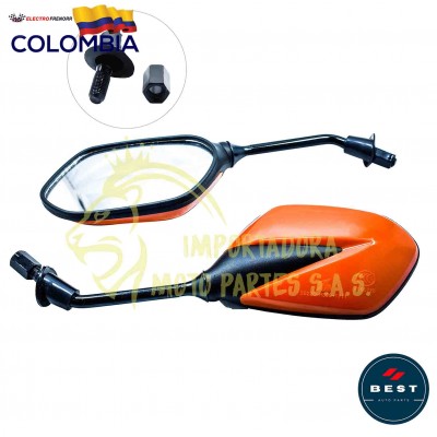 ESPEJO PARA MOTO UNIVERSAL DE COLOR NARANJA BEST